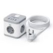 Ewent Regleta con 6 Tomas de Sobremesa - 3x Schuko 16A - 2x USB-A - 2x USB-C - Proteccion Infantil - Interruptor On/Off - Forma de Cubo - Cable de 1.5m - Color Blanco/Gris