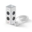 Ewent Regleta con 12 Tomas de Sobremesa - 8x Schuko 16A - 2x USB-A - 2x USB-C - Interruptor On/Off - Proteccion Infantil - Forma de Torre - Cable de 2m - Color Blanco/Gris