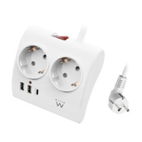 Ewent Regleta de 5 Tomas de Sobremesa - 2x Schuko 16A - 2x USB-A - 1x USB-C - Interruptor On/Off - Cable de 1.5m - Color Blanco