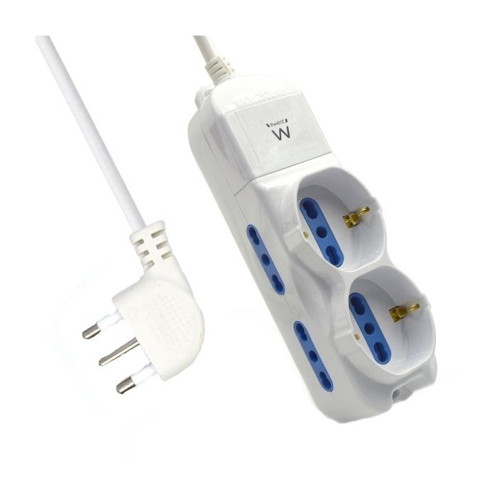 Ewent Regleta con 6 Tomas - 4 Tomas L + 2 Tomas L/F (Schuko) - Proteccion Infantil - Enchufe Italiano Plano en Angulo - Cable de 1.5m - Color Blanco