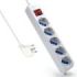 Ewent Regleta con 6 Tomas Tipo L/F (Schuko) de 10/16A - Interruptor de Encendido - Proteccion contra Sobretensiones - Proteccion Infantil - Enchufe Italiano Plano en Angulo - Cable de 1.5m - Color Blanco