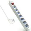 Ewent Regleta con 6 Tomas Tipo L/F (Schuko) de 10/16A - Interruptor de Encendido - Proteccion contra Sobretensiones - Proteccion Infantil - Enchufe Italiano Plano en Angulo - Cable de 1.5m - Color Blanco