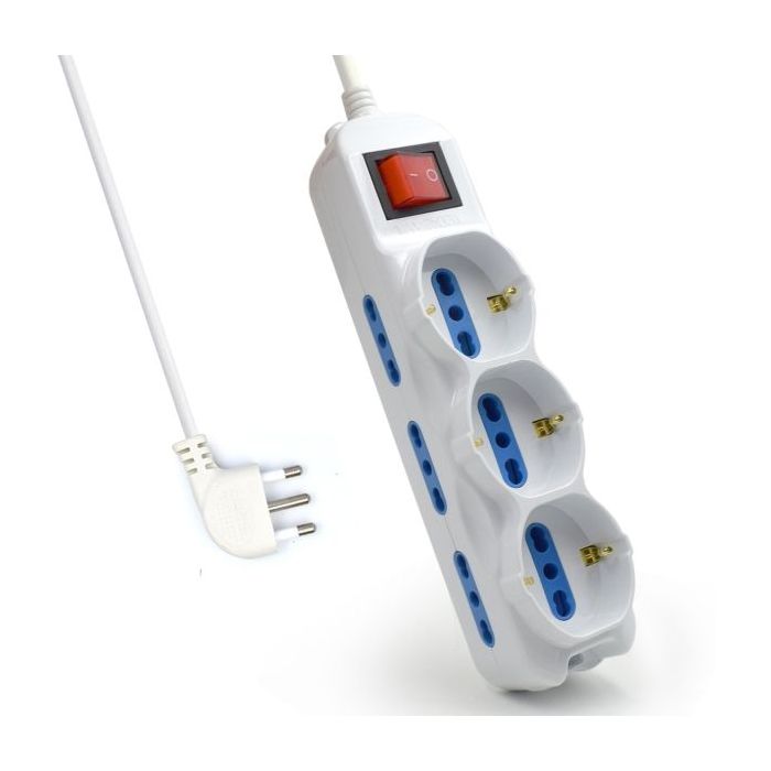 Ewent Regleta con 9 Tomas - 6 Tomas L + 3 Tomas L/F (Schuko) - Interruptor On/Off - Proteccion contra Sobretensiones - Enchufe Italiano Plano en Angulo - Proteccion Infantil - Cable de 1.5m - Color Blanco