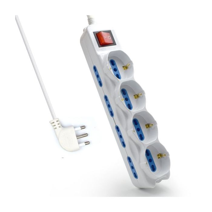 Ewent Regleta con 12 Tomas - 8 Tomas L + 4 Tomas L/F (Schuko) - Interruptor de Encendido - Proteccion Infantil - Enchufe Italiano Plano en Angulo - Cable de 3m - Color Blanco