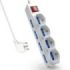 Ewent Regleta con 6 Tomas - 8 Tomas L + 4 Tomas L/F (Schuko) - Interruptor de Encendido - Proteccion Infantil - Enchufe Italiano Plano en Angulo - Cable de 5m - Color Blanco