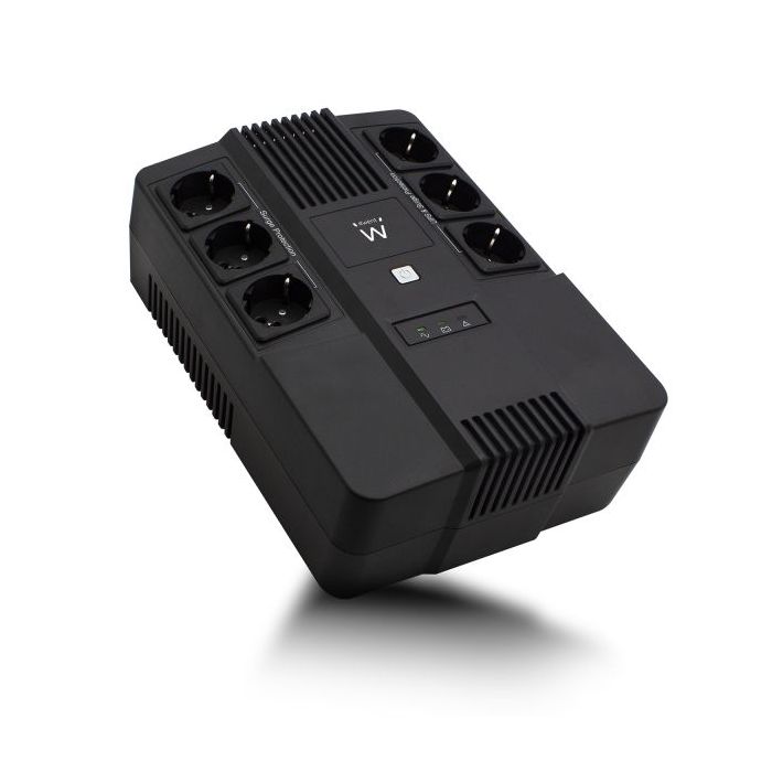 Ewent SAI Interactivo 700VA/390W - 6x Schuko - Toma Tierra - Funcion AVR - Notificacion Sonora y LED - Proteccion Electrica - Bateria de 12V / 7Ah Reemplazable - Permite Montaje en Pared - Color Negro