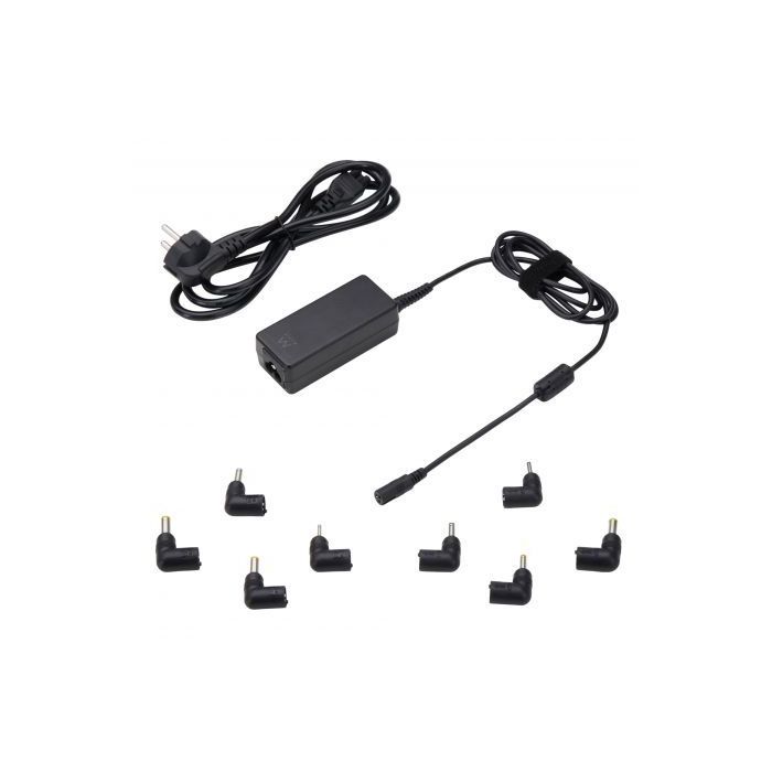 Ewent Cargador Universal para Portatil de 45W - 8 Clavijas Intercambiables - Automatico - Gestion Inteligente de Corriente - Color Negro