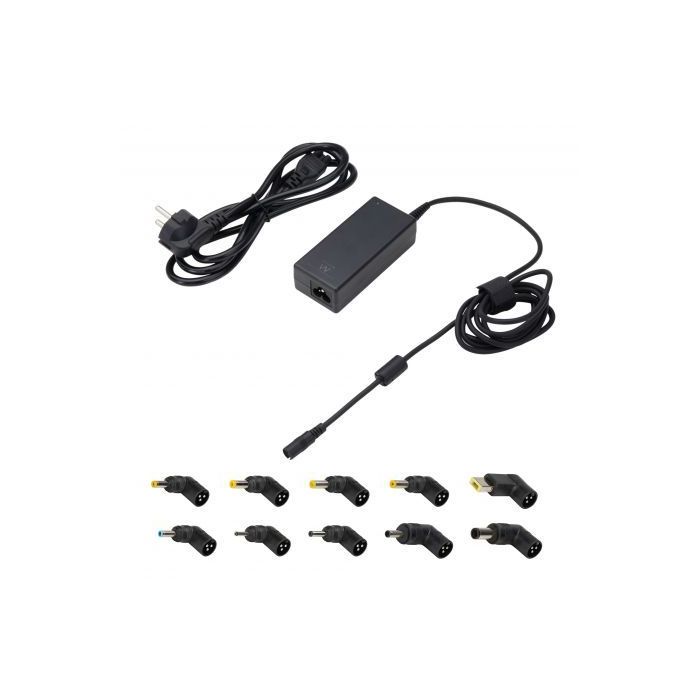 Ewent Cargador Universal para Portatil de 65W - 10 Clavijas Intercambiables - Automatico - Gestion Inteligente de Corriente - Color Negro