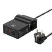 Ewent Cargador USB con 2 Tomas de Corriente Tipo Schuko 16A - 65W GaN - 2x USB-A - 2x USB-C - Cable de 1.5m - Proteccion Infantil - Proteccion contra Sobrecorriente y Sobretensiones - Color Negro