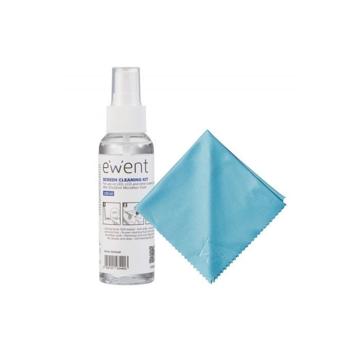Ewent Kit Spray Limpiador Pantallas 100ml + Paño Microfibra