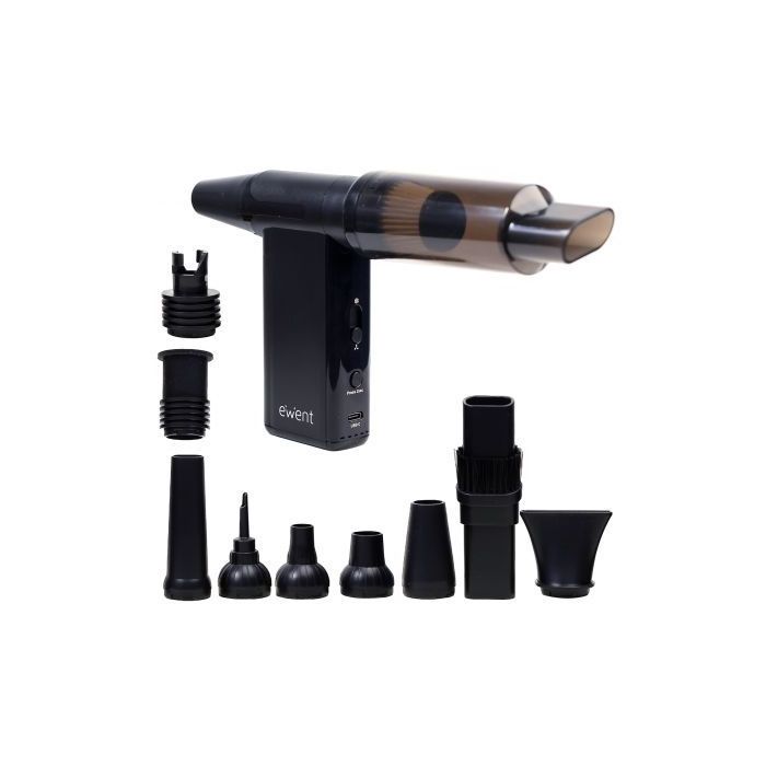 Ewent Pistola de Aire Comprimido - Aspirador, Bomba de Vacio e Inflador - 8 Velocidades -180000 RPM  - Bateria de 8000mah - Color Negro