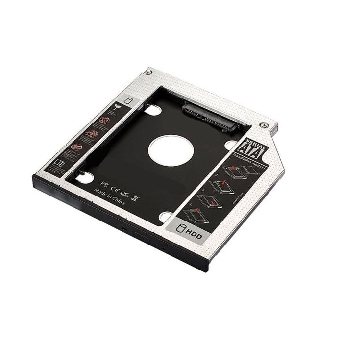 Ewent Adaptador Disco Duro de 7mm para Unidad Optica de 9.5mm en Portatil - Velocidad de Transferencia hasta 6 Gbps - Compatible con Acer, ASUS, HP, Fujitsu - Color Plata