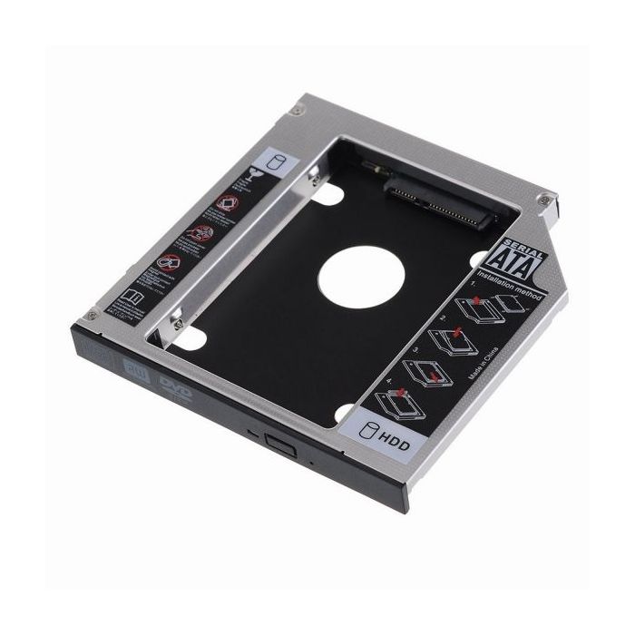 Ewent Adaptador Disco Duro de 7/9.5mm para Unidad Optica de 12.7mm en Portatil - Velocidad de Transferencia hasta 6 Gbps - Compatible con HP, Dell, Acer, Benq, ASUS, Lenovo, Great Wall - Color Plata