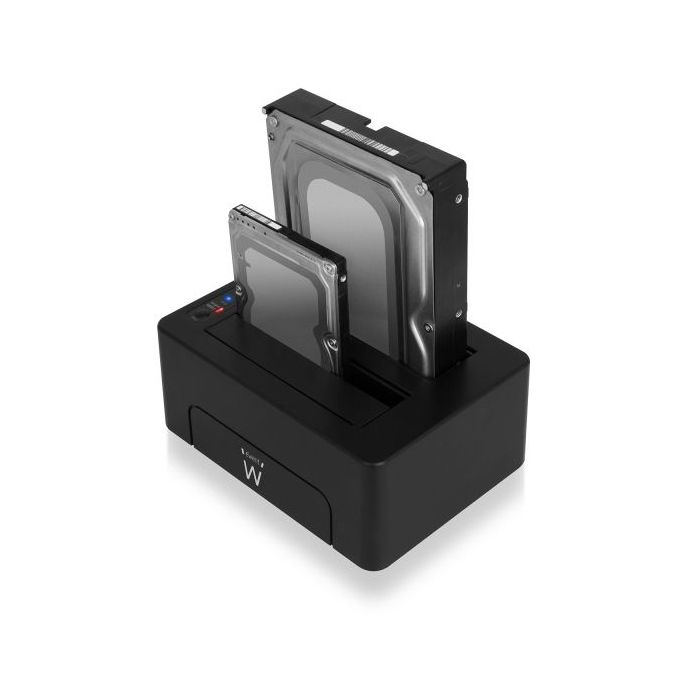 Ewent Estacion de Docking de Doble Bahia - HDD/SSD SATA de 2.5/3.5" - USB 3.2 Gen1 - Funcion de Clonado - Indicador LED - Color Negro