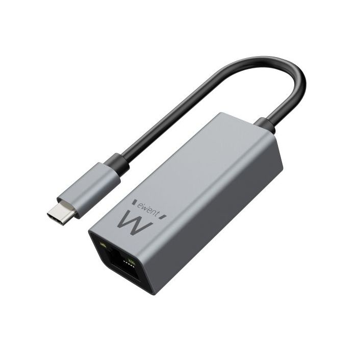 Ewent Conversor Adaptador de Red RJ45 a USB-C - Gigabit 10/100/1000Mbps - Cable de 15cm - Color Aluminio