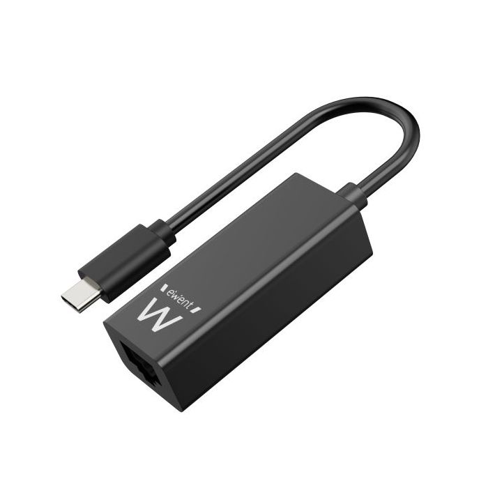 Ewent Conversor Adaptador de Red RJ45 a USB-C - Gigabit 10/100/1000Mbps - Cable de 15cm - Color Negro