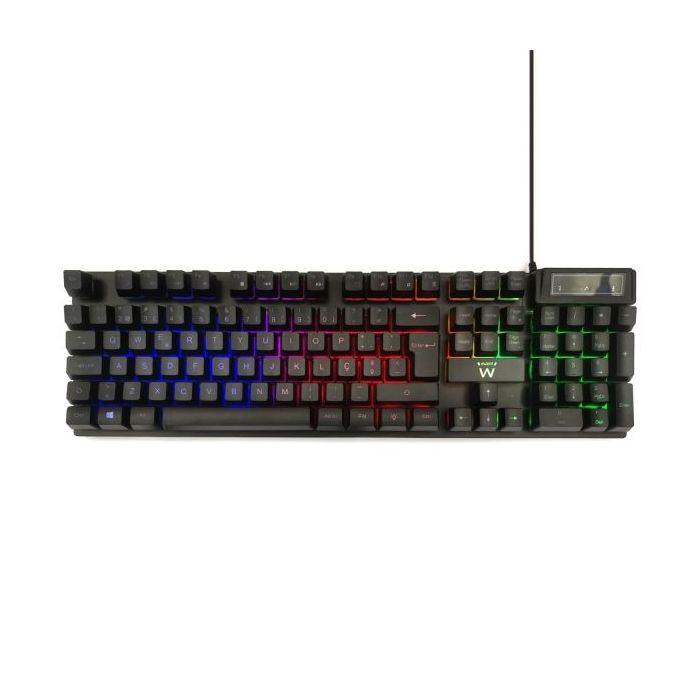Ewent Teclado Gaming de Membrana - Iluminacion RGB - Disposicion Portuguesa QWERTY PT - Cable de 1.5m - 12 Teclas Multimedia - Color Negro