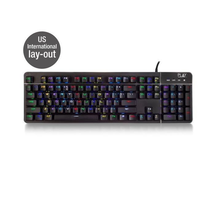 Ewent Teclado Gaming Mecanico - Iluminacion RGB - Disposicion Inglesa QWERTY US - Cubierta de Aluminio - Cable de 1.5m - Anti-Ghosting - Color Negro