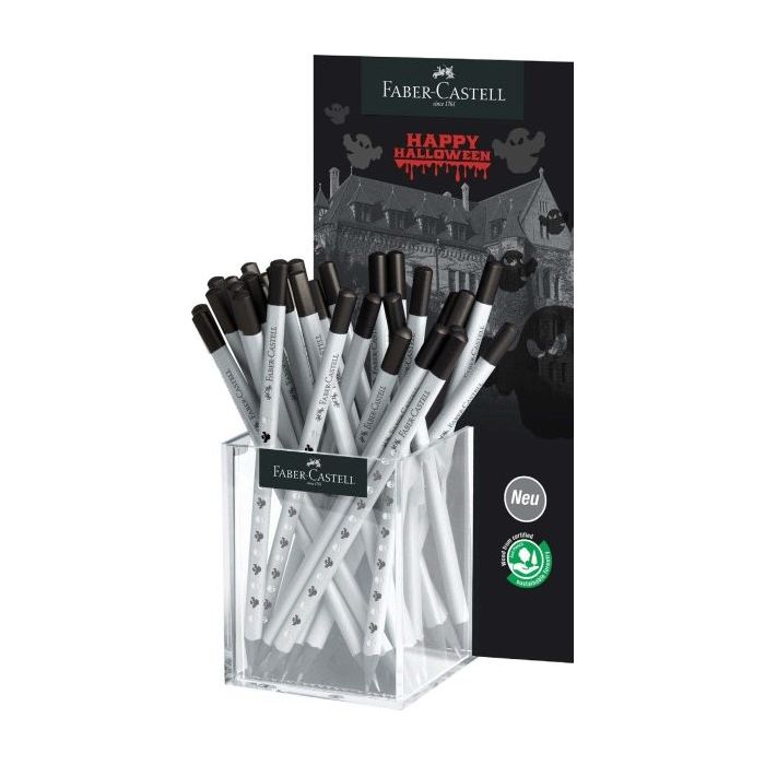 Faber-Castell Expositor con 36 Lapices de Grafito HB Diseño Halloween - Mina Resistente a la Rotura - Cuerpo Decorado con Calaveras y Fantasmas