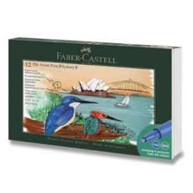 Faber-Castell Pitt Artist Pen Brush City Collection Sydney Estuche con 12 Rotuladores Punta Pincel - Tinta Pigmentada - Alta Resistencia a la Luz - No Traspasa el Papel - Colores Surtidos