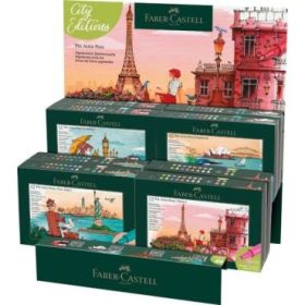 Faber-Castell Pitt Artist Pen Brush City Collection Expositor con 8 Estuches con 12 Rotuladores Punta Pincel - Tinta Pigmentada - Alta Resistencia a la Luz - No Traspasa el Papel - Colores Surtidos