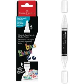 Faber-Castell Shake & Paint Black Edition Rotulador Acrilico Doble Punta - Puntas Redondas de 1mm y 3mm - Tinta Acrilica al Agua - Color Blanco