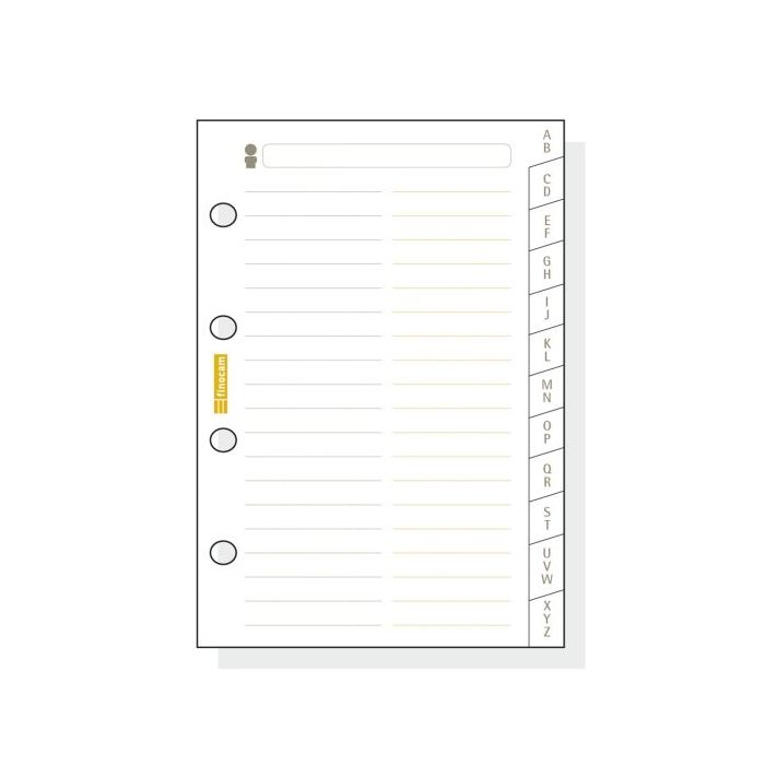 Finocam C175 Indice Alfabetico para Agendas Classic - 12 Solapas - Formato 601 - 56x89x3mm - Cartulina - Color Blanco