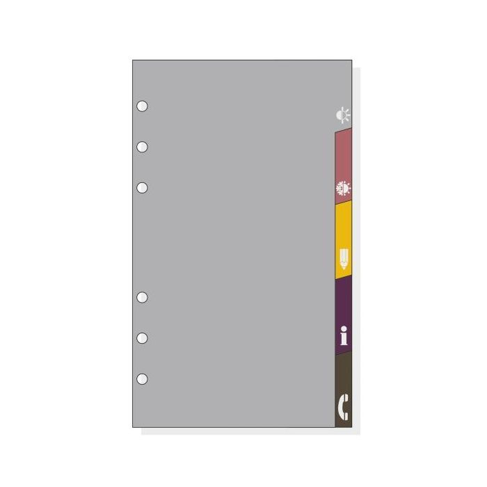Finocam C963 Separadores Laterales para Agendas Classic - 5 Solapas - Formato 609 - 104x171x2mm - PVC - Color Gris