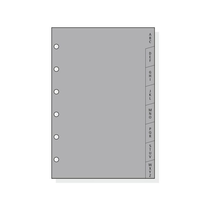 Finocam C364 Indice Alfabetico para Agendas Classic - 8 Solapas - Formato 603 - 89x127x3mm - PVC - Color Gris