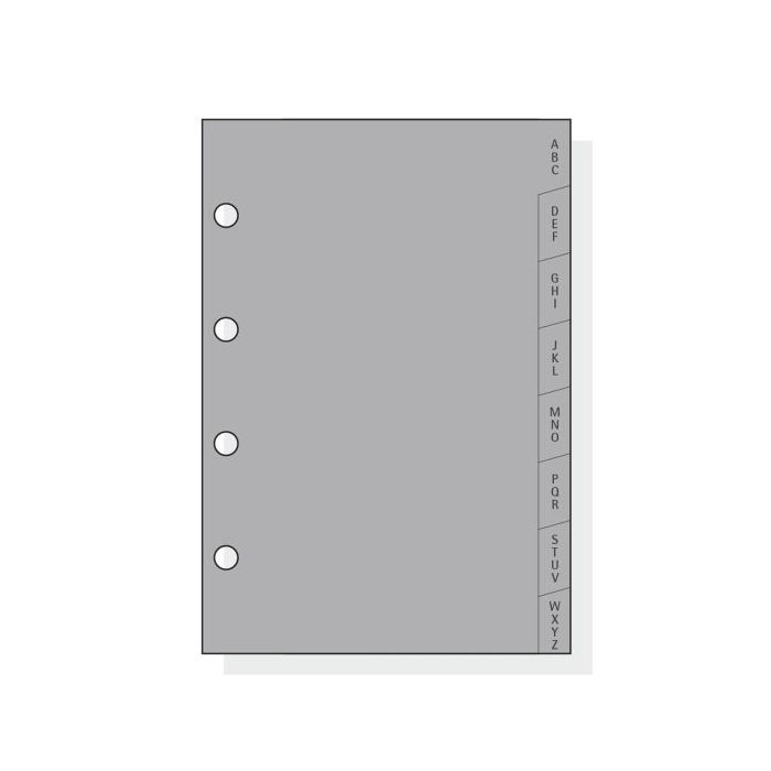 Finocam C164 Indice Alfabetico para Agendas Classic - 8 Solapas - Formato 601 - 66x89x3mm - PVC - Color Gris