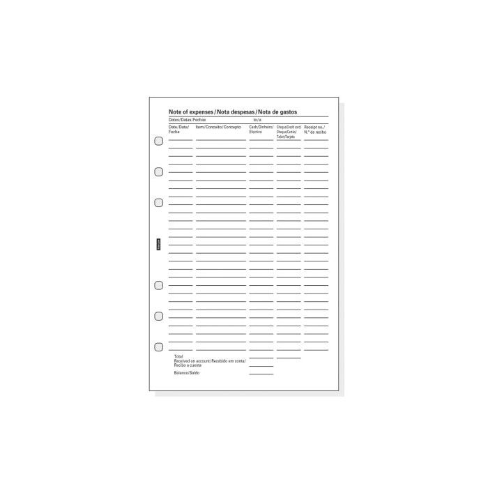 Finocam R517 Pack de 6 Formularios de Recambio para Agendas Open - Nota de Gastos - Formato 500 - 117x5x181mm - Color Blanco