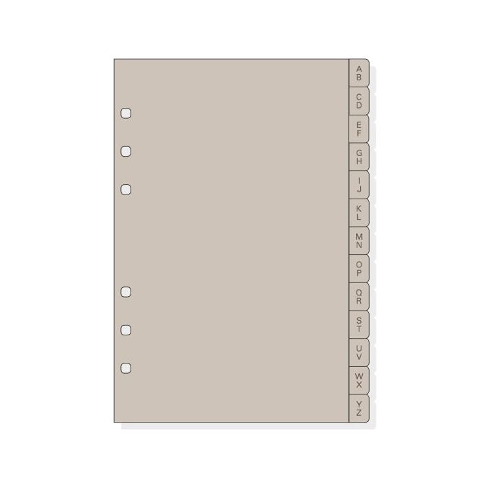 Finocam R564 Indice Alfabetico para Agendas Open - 13 Solapas - Formato 500 - 129x2x181mm - PVC - Color Beige Grisaceo