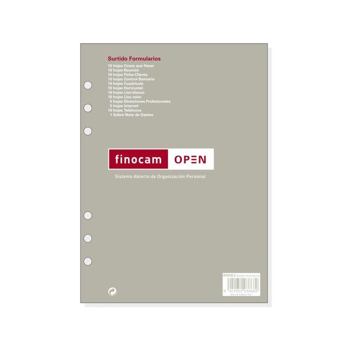 Finocam R1010.2 Recambio Surtido Formularios para Agendas Open - Formato 1000 - 155x9x215mm - Color Surtidos