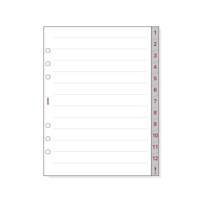 Finocam R1072 Separadores Numerados para Agendas Open - 13 Solapas - Formato 1000 - 166x2x215mm - Papel - Color Blanco
