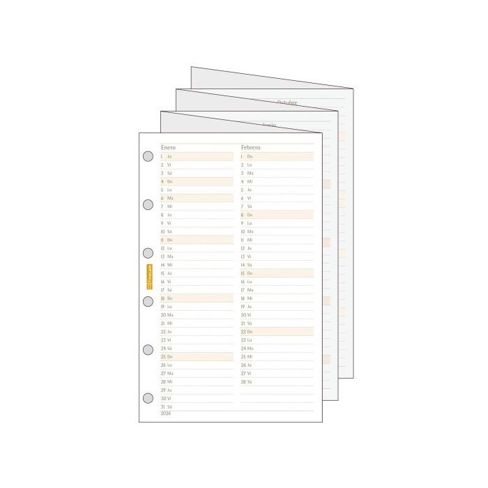 Finocam C296 Planificador de Recambio para Agendas Classic - Anual 2026 - Desplegable - Formato 602 - 73x1x114mm - Color Blanco