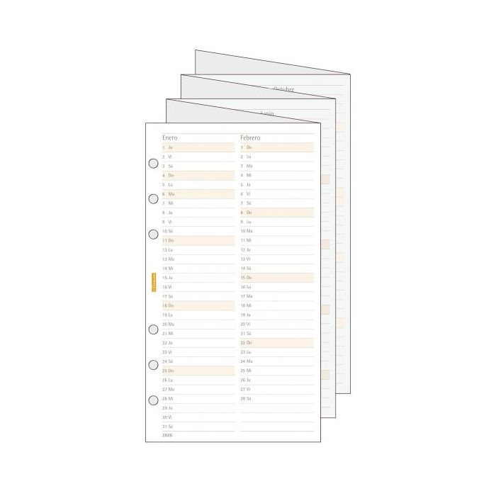 Finocam C996 Planificador de Recambio para Agendas Classic - Anual 2026 - Desplegable - Formato 609 - 94x1x171mm - Color Blanco