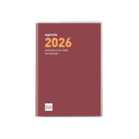 Finocam Coctel Agenda Plana - Anual 2026 - Formato Pl3 - 85x6x6mm - Semana Vista Horizontal - Color Burdeos
