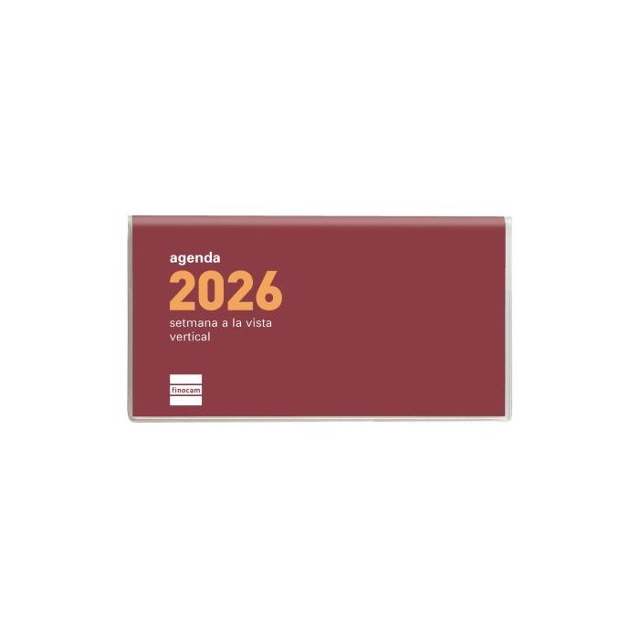 Finocam Coctel Agenda Plana en Catalan - Anual 2026 - Formato Pl1 - 121x6x6mm - Semana Vista en Vertical - Color Burdeos