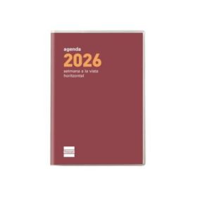 Finocam Coctel Agenda Plana en Catalan - Anual 2026 - Formato Pl3 - 85x6x6mm - Semana Vista Horizontal - Color Burdeos