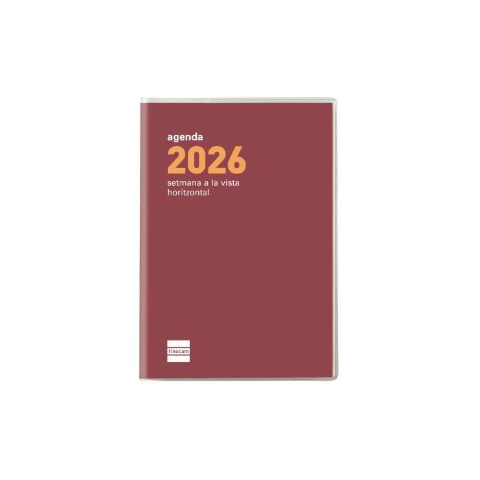 Finocam Coctel Agenda Plana en Catalan - Anual 2026 - Formato Pl3 - 85x6x6mm - Semana Vista Horizontal - Color Burdeos