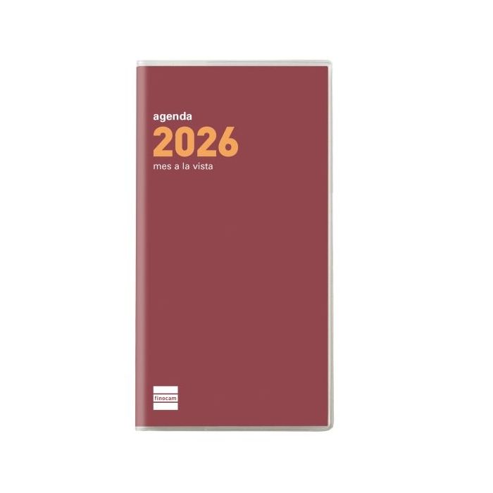 Finocam Coctel Agenda Plana en Catalan - Anual 2026 - Formato Pl4 - 83x6x6mm - Mes Vista - Color Burdeos