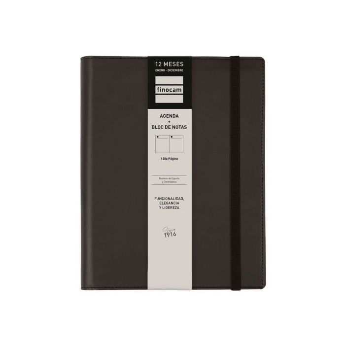 Finocam Duoband Agenda - Anual 2026 - Bloc de Notas - Formato E10 - 176x28x226mm - 1 Dia por Pagina - Color Negro
