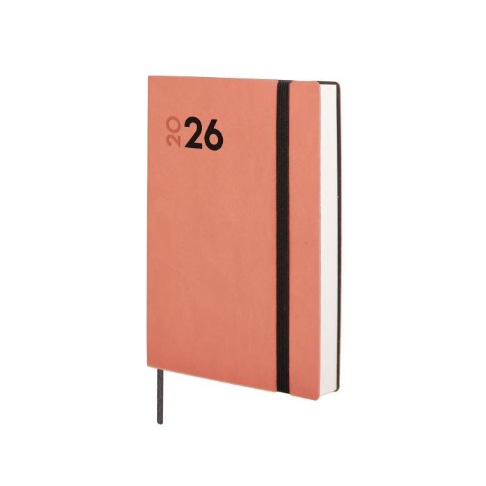 Finocam Dynamic Mara Agenda Profesional en Catalan - Anual 2026 - Tapa Blanda - Cierre con Goma Elastica - Formato Y4 - 124x22x174mm - 1 Dia por Pagina - Color Coral