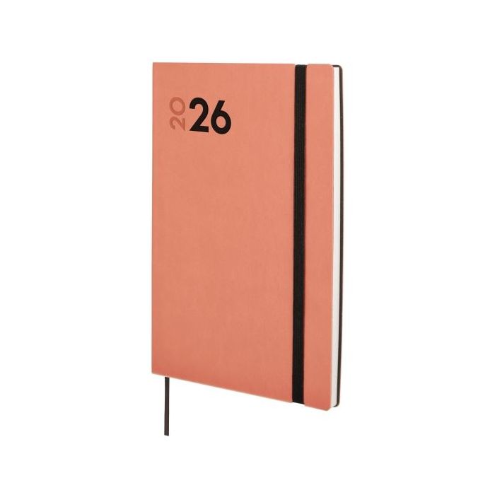 Finocam Dynamic Mara Agenda Profesional en Catalan - Anual 2026 - Tapa Blanda - Cierre con Goma Elastica - Formato Y10 - 144x11x208mm - Semana Vista Horizontal - Color Coral