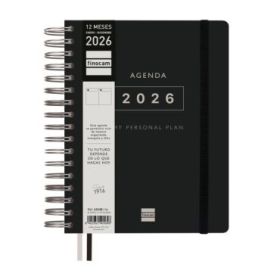 Finocam Tempus Agenda de Espiral - Anual 2026 - Tapa Extradura - Cierre de Goma - Formato 1/4 - 157x217mm - 1 Dia por Pagina - Color Negro