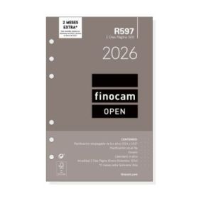 Finocam R597 Recambio Anual 2026 para Agendas Open 2026 - Formato 500 - 117x11x181mm - 2 Dias por Pagina - Color Blanco