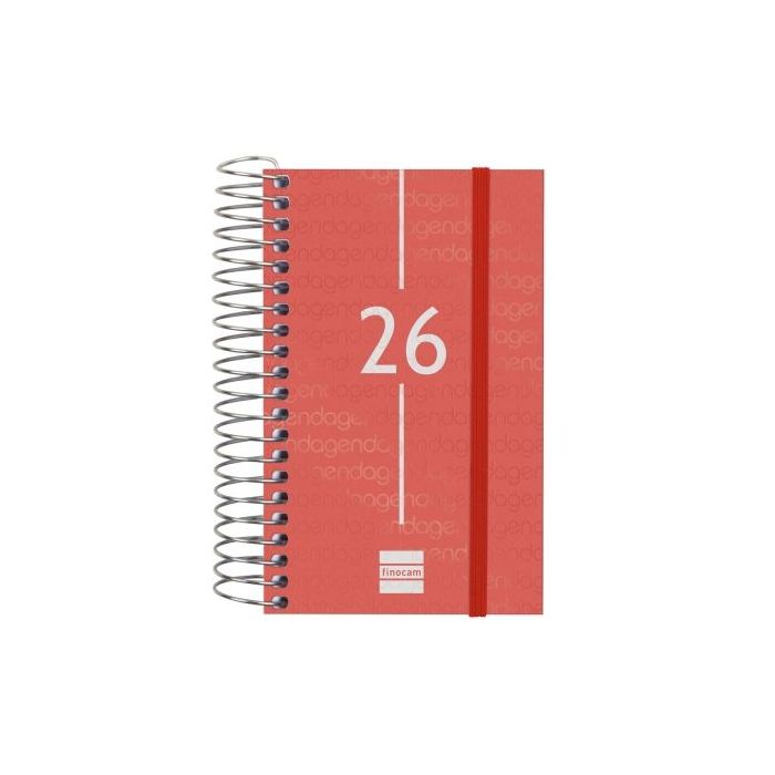 Finocam Year Agenda de Espiral - Anual 2026 - Tapa Ligera - Formato E3 - 95x24x127mm - 1 Dia por Pagina - Color Rojo