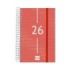 Finocam Year Agenda de Espiral - Anual 2026 - Tapa Ligera - Formato E5 - 135x24x181mm - 1 Dia por Pagina - Color Rojo