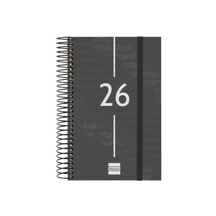 Finocam Year Agenda de Espiral - Tapa Ligera - Formato E5 - 135x24x181mm - 1 Dia por Pagina - Color Negro