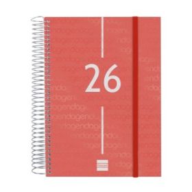 Finocam Year Agenda de Espiral - Anual 2026 - Tapa Ligera - Formato E10 - 175x29x212mm - 1 Dia por Pagina - Color Rojo